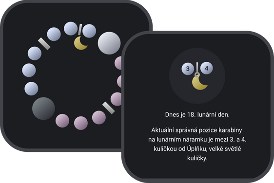 Spojení lunárního náramku s aplikací Lunarium.